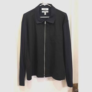 COS Black Blue Sleeve Twill Full Zip Up Jacket Top  Mens Size Large